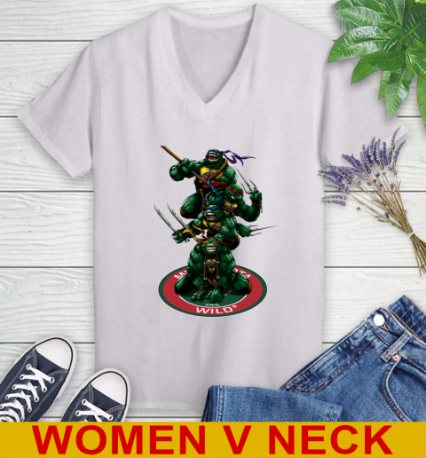 NHL Hockey Minnesota Wild Teenage Mutant Ninja Turtles Shirt Women's V-Neck T-Shirt