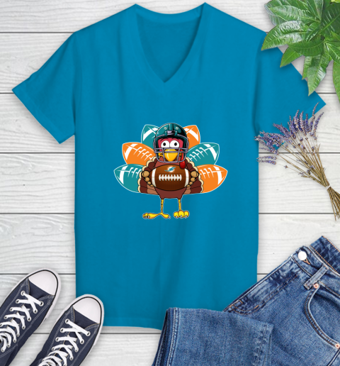 Miami Dolphins Turkey Thanksgiving Day Women's V-Neck T-Shirt 7