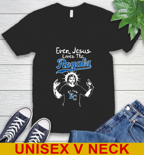 Kansas City Royals MLB Baseball Even Jesus Loves The Royals Shirt V-Neck T-Shirt