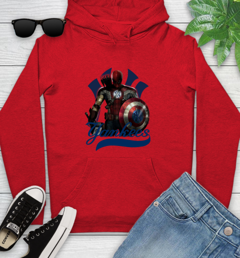 MLB Captain America Thor Spider Man Hawkeye Avengers Endgame Baseball New York Yankees Youth Hoodie 11