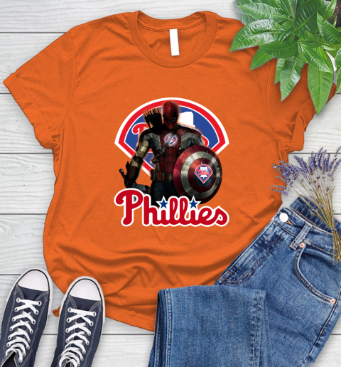 MLB Captain America Thor Spider Man Hawkeye Avengers Endgame Baseball Philadelphia Phillies Women's T-Shirt 4