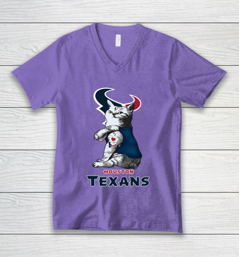NFL Football My Cat Loves Houston Texans V-Neck T-Shirt 8