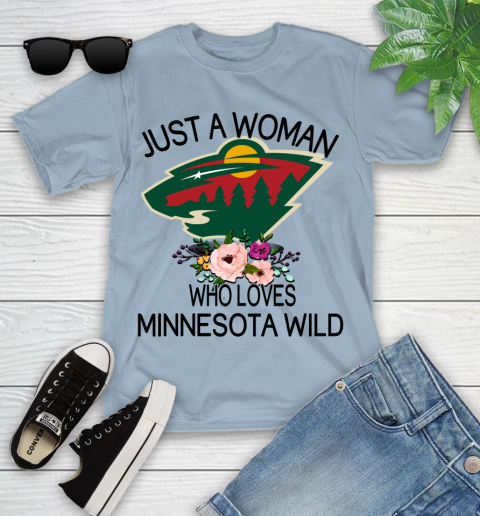 NHL Just A Woman Who Loves Minnesota Wild Hockey Sports Youth T-Shirt 6