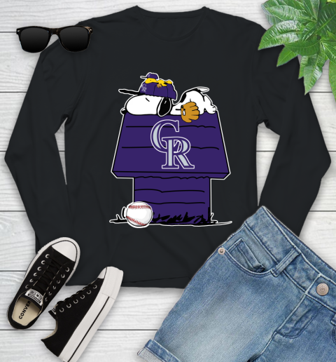 MLB Colorado Rockies Snoopy Woodstock The Peanuts Movie Baseball T Shirt Youth Long Sleeve 2