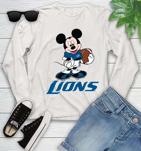 NFL Football Detroit Lions Cheerful Mickey Mouse Shirt Youth Long Sleeve 12