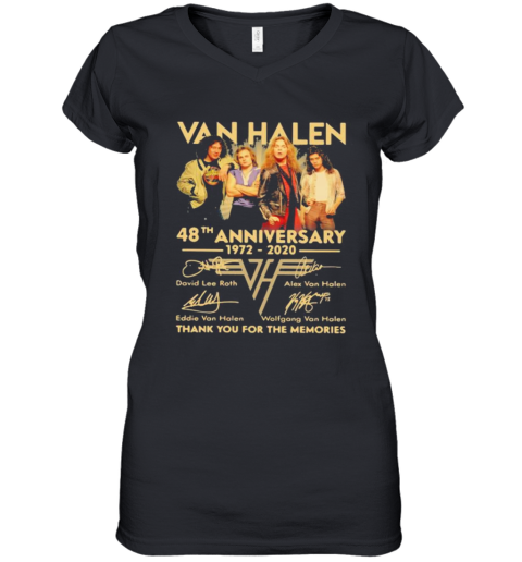 Van Halen 48Th Anniversary 1972 2020 Thank You For The Memories Signatures Women's V-Neck T-Shirt