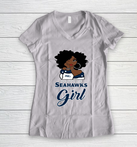 Seattle Seahawks Girl NFL Women's V-Neck T-Shirt 2