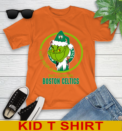 Boston Celtics NBA Christmas Grinch I Hate People But I Love My Favorite Basketball Team Youth T-Shirt 7