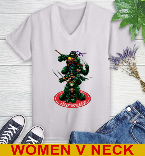 NHL Hockey Detroit Red Wings Teenage Mutant Ninja Turtles Shirt Women's V-Neck T-Shirt