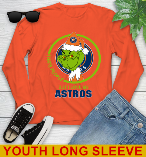 Houston Astros MLB Christmas Grinch I Hate People But I Love My Favorite Baseball Team Youth Long Sleeve 4