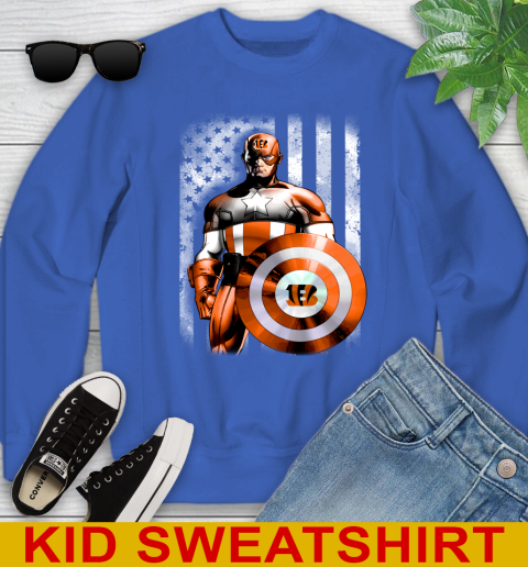 Cincinnati Bengals NFL Football Captain America Marvel Avengers American Flag Shirt Youth Sweatshirt 6
