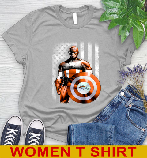 Denver Broncos NFL Football Captain America Marvel Avengers American Flag Shirt Women's T-Shirt 5