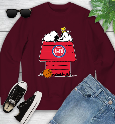 Detroit Pistons NBA Basketball Snoopy Woodstock The Peanuts Movie Youth Sweatshirt 5