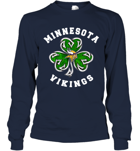 NFL Minnesota Vikings Three Leaf Clover St Patrick's Day Football Sports KHMW5NDnHOO long sleeve tee 14 95 151514 front navy