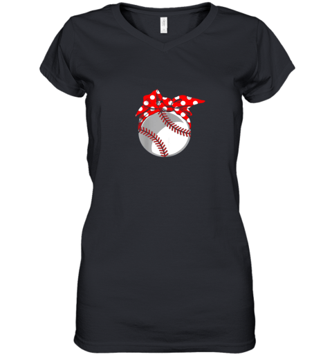 Baseball Sport Mom Red Polka Dot Bandana Gift Women's V-Neck T-Shirt