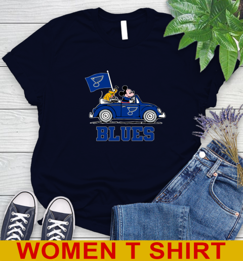 NHL Hockey St.Louis Blues Pluto Mickey Driving Disney Shirt Women's T-Shirt 3