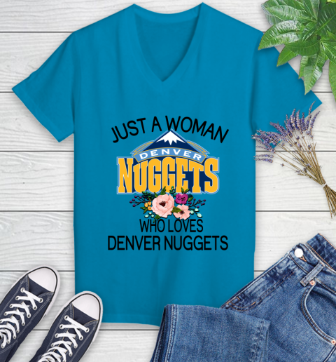 NBA Just A Woman Who Loves Denver Nuggets Basketball Sports Women's V-Neck T-Shirt 4