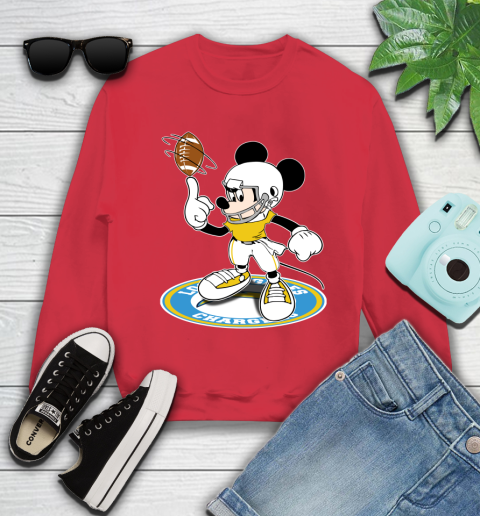 NFL Football Los Angeles Chargers Cheerful Mickey Disney Shirt Youth Sweatshirt 8