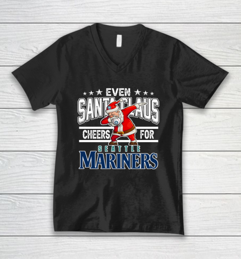 EveSeattle Mariners Even Santa Claus Cheers For Christmas MLB V-Neck T-Shirt