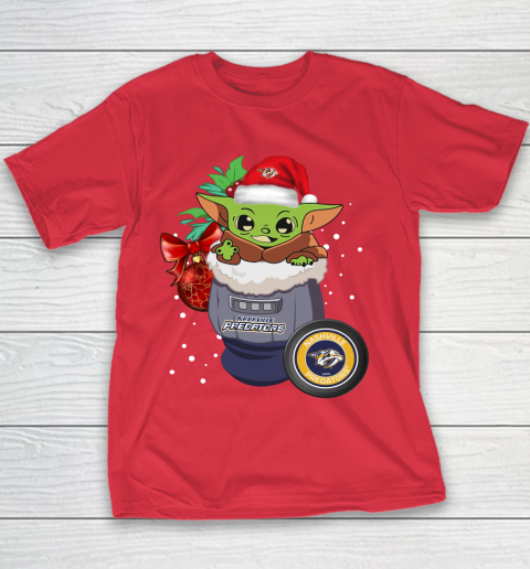 Nashville Predators Christmas Baby Yoda Star Wars Funny Happy NHL Youth T-Shirt 9
