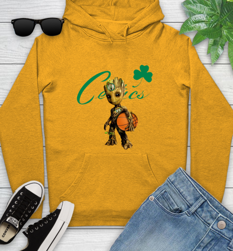 Boston Celtics NBA Basketball Groot Marvel Guardians Of The Galaxy Youth Hoodie 3