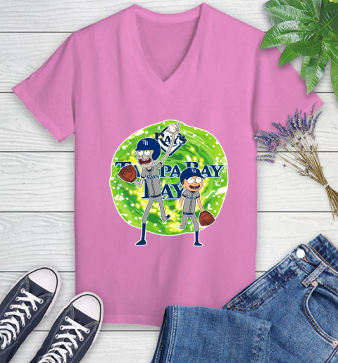 MLB Tampa Bay Rays Rick And Morty Baseball Sports Women's V-Neck T-Shirt 14