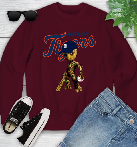 MLB Detroit Tigers Groot Guardians Of The Galaxy Baseball Youth Sweatshirt 5