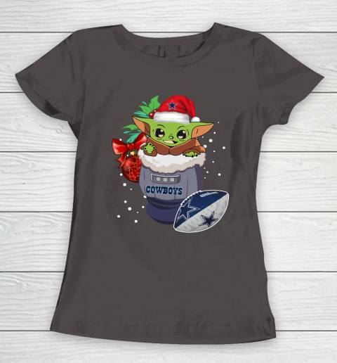 Dallas Cowboys Christmas Baby Yoda Star Wars Funny Happy NFL Women's T-Shirt 8