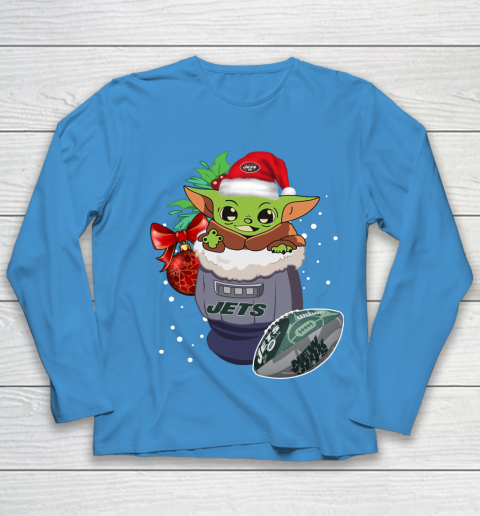 New York Jets Christmas Baby Yoda Star Wars Funny Happy NFL Youth Long Sleeve 7