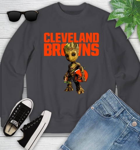 Cleveland Browns NFL Football Groot Marvel Guardians Of The Galaxy Youth Sweatshirt 6