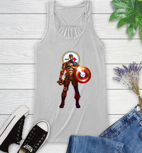 NFL Captain America Marvel Avengers Endgame Football Sports Pittsburgh Steelers Racerback Tank