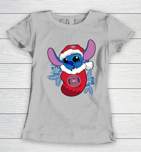 Montreal Canadiens Christmas Stitch In The Sock Funny Disney NHL Women's T-Shirt 6
