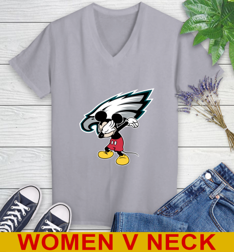 Philadelphia Eagles NFL Football Dabbing Mickey Disney Sports Women's V-Neck T-Shirt 5