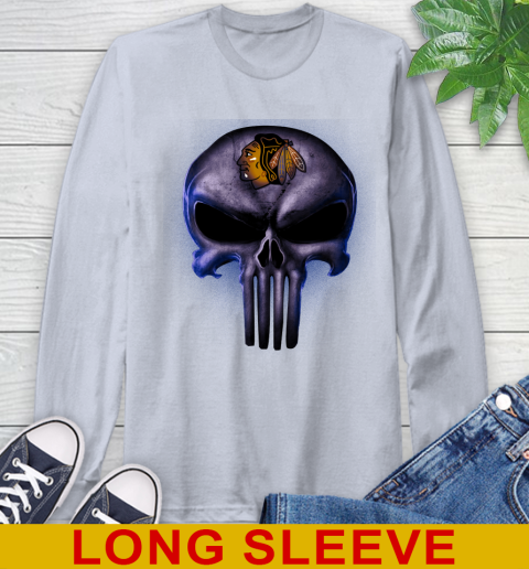 Chicago Blackhawks NHL Hockey Punisher Skull Sports Long Sleeve T-Shirt 6