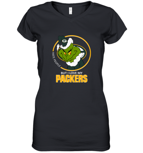 I Hate People But I Love My Green Bay Packers Grinch NFL Women's V-Neck T-Shirt