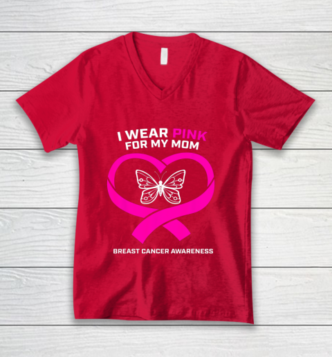 Men Women Kids Wear Pink For My Mom Breast Cancer Awareness V-Neck T-Shirt 6