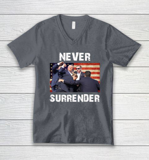 Trump Shooting Shirt Old Row Trump Nerver Surrender V-Neck T-Shirt 3
