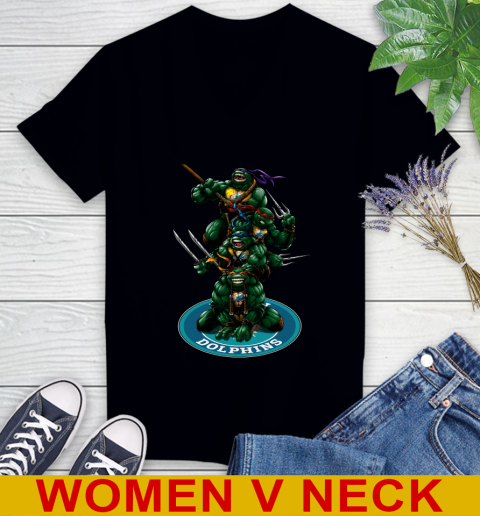 NFL Football Miami Dolphins Teenage Mutant Ninja Turtles Shirt Women's V-Neck T-Shirt 2