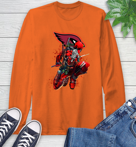 NFL Deadpool Marvel Comics Sports Football Arizona Cardinals Long Sleeve T-Shirt 5