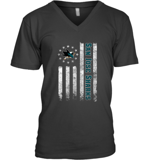 NHL American Flag Hockey Sports San Jose Sharks V-Neck T-Shirt