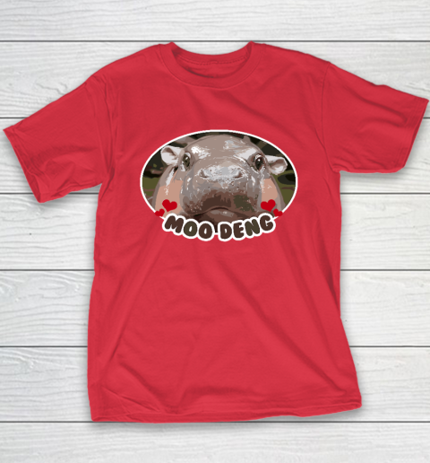 Moo Deng Bouncy Pig in Thai Picture The Cute Baby Hippo Youth T-Shirt 7