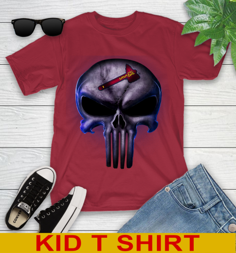 Atlanta Braves MLB Baseball Punisher Skull Sports Youth T-Shirt 12