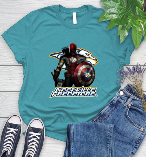 NHL Captain America Thor Spider Man Hawkeye Avengers Endgame Hockey Nashville Predators Women's T-Shirt 12