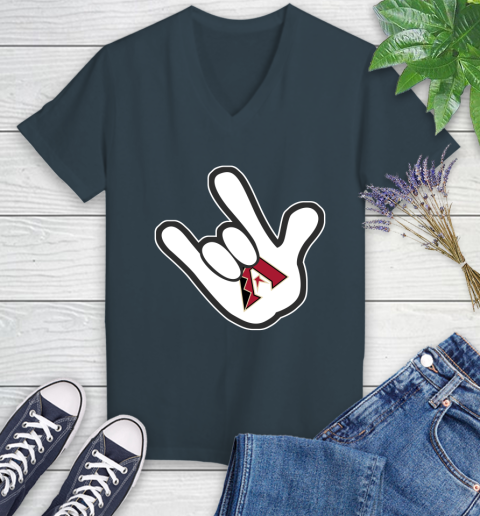 Arizona Diamondbacks MLB Baseball Mickey Rock Hand Disney Women's V-Neck T-Shirt 8