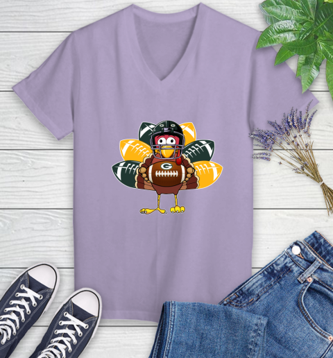 Green Bay Packers Turkey Thanksgiving Day Women's V-Neck T-Shirt 14