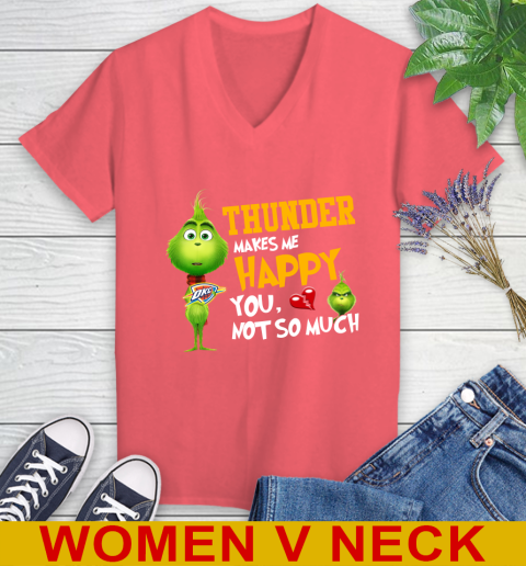 NBA Oklahoma City Thunder Makes Me Happy You Not So Much Grinch Basketball Sports Women's V-Neck T-Shirt 6