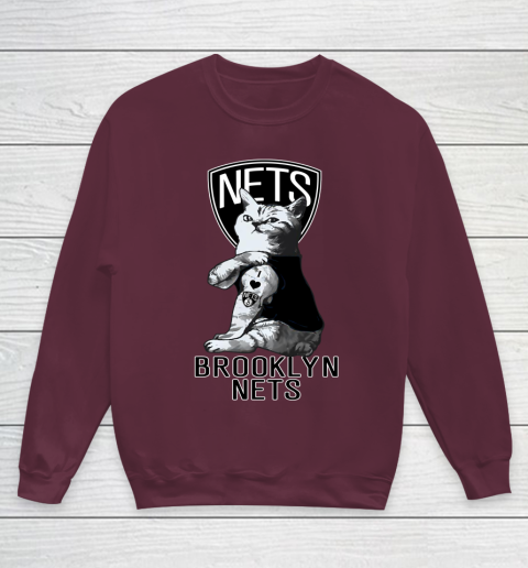 NBA Basketball My Cat Loves Brooklyn Nets Youth Sweatshirt 4