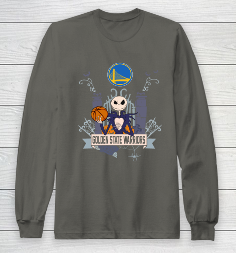 NBA Golden State Warriors Basketball Jack Skellington Halloween Long Sleeve T-Shirt 5