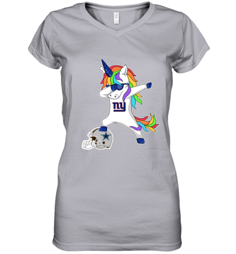 Football Dabbing Unicorn Steps On Helmet New York Giants Women's V-Neck T-Shirt
