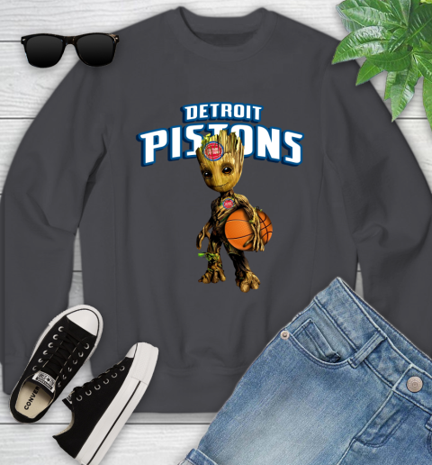 Detroit Pistons NBA Basketball Groot Marvel Guardians Of The Galaxy Youth Sweatshirt 6